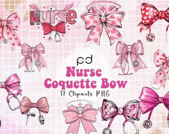 Nurse Coquette Bow Clipart Bundle PNG | Cute Aesthetic Nurse Graphics for Sublimation, Scrapbooking, Mugs, Shirts, Cards & Crafts