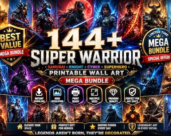 Epic Warrior Art Print Bundle: Fantasy Sci-Fi Hero Portraits (144 JPGs)
