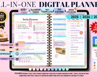 All-in-One Digital Planner 2025-2027: Stickers & Covers for GoodNotes, Notability (PDF Download)