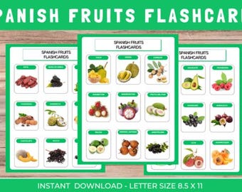 Spanish Fruits Flashcards – Bilingual ESL Printable (Digital Download)