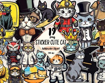 Kawaii Cat Clipart PNG Bundle, Stickers, Mugs, Cards (Digital Download)