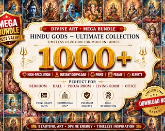 1000+ bundel hindoegoden muurkunst: Shiva, Krishna, Ganesha, Lakshmi (digitale download)