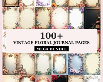 Páginas de diario con motivos florales vintage: Elementos botánicos para scrapbooking (descarga digital)