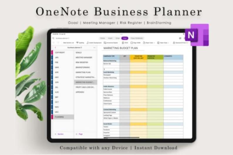 Onenote Green Onenote Business Planner Template | Digital Organizer for Work ...