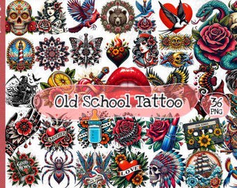 Old School Tattoo Clipart PNG Bundle: Vintage Tattoo Flash Grafiken (Digitaler Download