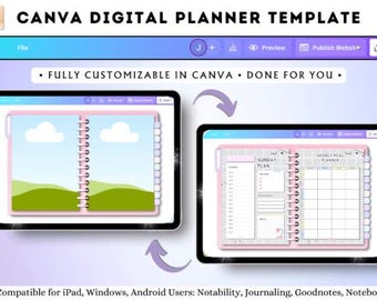 Bearbeitbare Canva Digitaler Planer Vorlage | DIY Notizbuch Layout