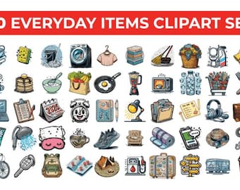 Hand Drawn Chores Vector Icons: 50 Everyday Items (Digital Download)