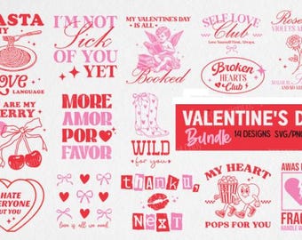 Valentine's Day Love Quotes SVG PNG Bundle: 14 Cut Files (Digital Download)