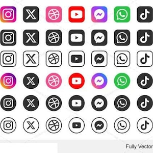 Minimalist Social Media Icon Set: Editable Vector Logos (Instant Download)