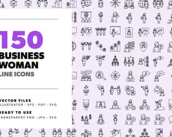 150 Business Woman Line Icons | Vector Graphics (SVG, PNG, JPG)