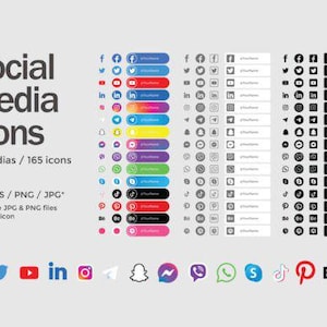 Editable Social Media Icons Set: 165 Vector Icons, 11 Styles (Digital Download)