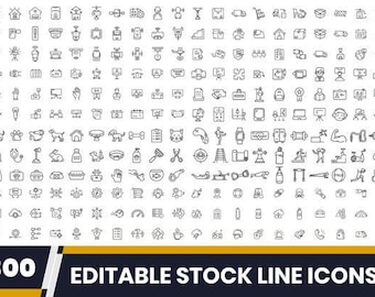 300 Minimalist Outline Icons: Vector Icon Pack (Digital Download)