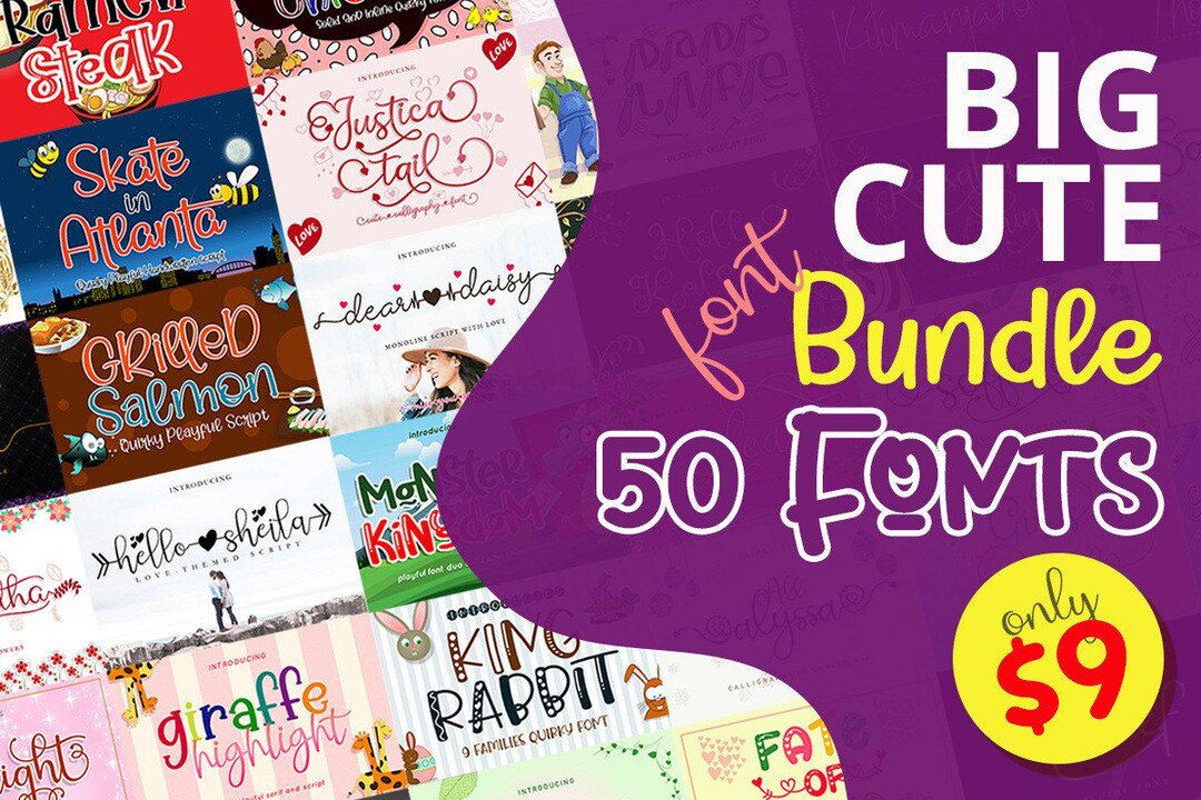 The Big Cute Fonts Bundle With 50 Playful Handwritten Font Styles for ...