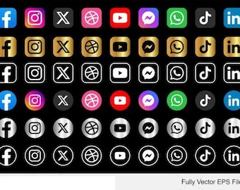 Modern Social Media Icons Pack: Vector Logos for Branding (Digital Download)