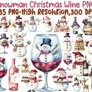 Snowman Christmas Wine Sublimation PNG Bundle for Mugs Shirts Tote Bags | 35 Funny Holiday Designs 300 DPI Digital Download