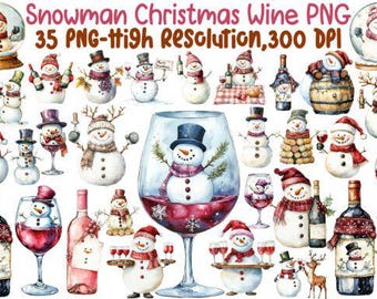 Snowman Christmas Wine Sublimation PNG Bundle: 35 Holiday Designs (Digital Download