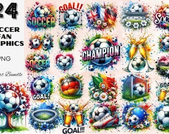 Paquete de imágenes prediseñadas de fútbol: 24 gráficos PNG de fútbol para manualidades (conjunto de descarga digital)