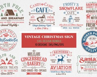 Vintage Christmas Sign SVG Bundle: Retro Holiday Graphics (PNG, EPS)