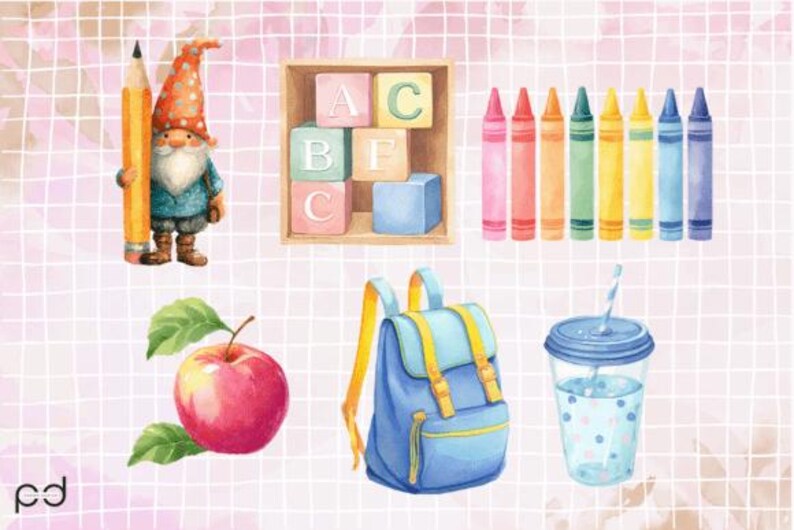 Watercolor School Supplies Clipart Set | Cute Hand Painted PNG Graphics ...