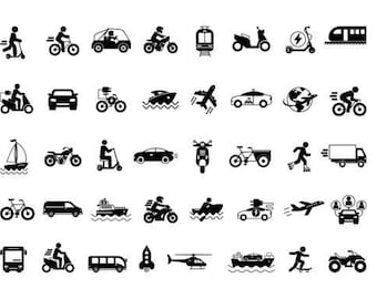 Black Transport Icons Set: 40 Vector Graphics (EPS, SVG, PNG) - Digital Download