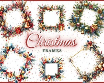 Christmas Frames Clipart: Festive PNG Borders Bundle (Digital Download)