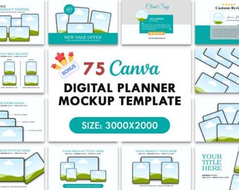 Digitaler Planer Mockup Vorlagen | 75 bearbeitbare Leinwandrahmen