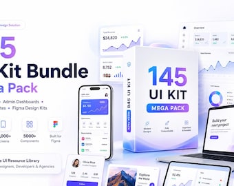 Méga pack de 145 kits d'interface utilisateur | Kits d'interface utilisateur Figma, interface utilisateur d'application mobile, tableau de bord administrateur, modèles de sites Web, pack de conception UX