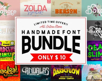 Paquete de fuentes hechas a mano de All Store con 20 fuentes premium únicas e ilustraciones adicionales para diseñadores, Cricut, logotipos y marcas.