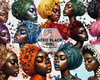 Afro Black Girl Clipart PNG Bundle: Melanin Queen Grafiken für Sublimation