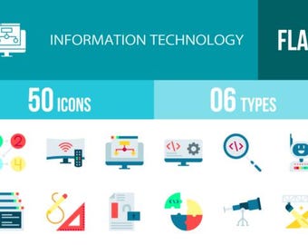 Informationstechnologie-flache Ikonen, mehrfarbige Tech-Vektorgrafiken (AI SVG PNG)