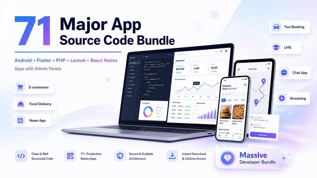 Learning App Source Code 71 Major App Source Code Bundle | Android, Flutter, PHP, Laravel ...
