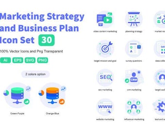 Marketing Strategy Icon Set – 30 Vector Business Icons (AI, SVG, PNG)
