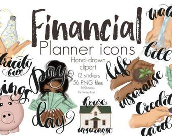 Financial Planner Icons Clipart Set: Hand-Drawn Budgeting PNGs (Digital Download)