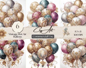 Vintage Hot Air Balloon Clipart Set: Nostalgic PNG Graphics (Digital Download)