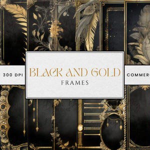 Black and Gold Frame PNG Clipart Bundle: Elegant DIY Frames (Digital Download)