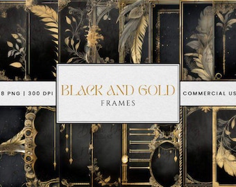 Black and Gold Frame PNG Clipart Bundle: Elegant DIY Frames (Digital Download)