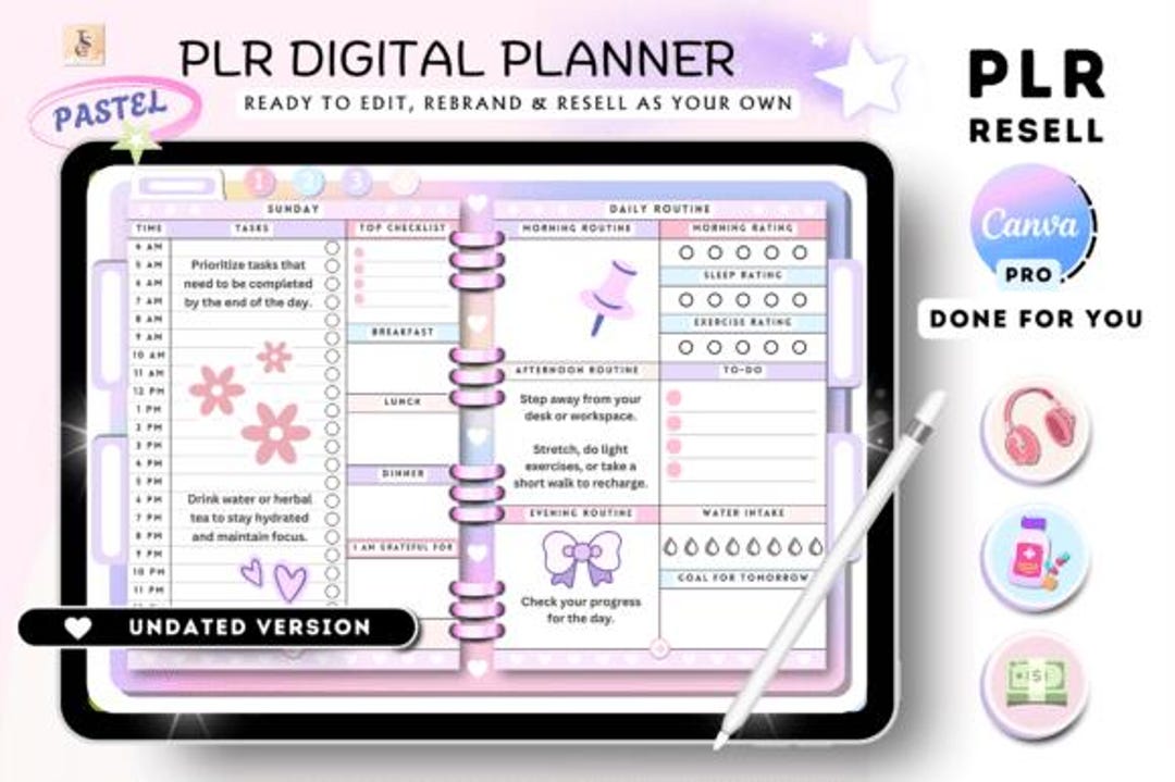 PLR Canva Digital Planner Template | Undated, Resell Rights (PDF) - Etsy