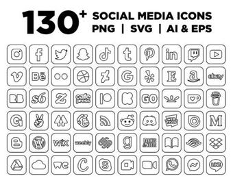 Minimalist Social Media Icons: Black & White Rounded Square PNG SVG EPS
