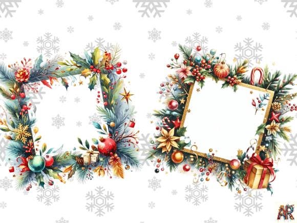 Christmas Frames Clipart: Festive PNG Borders Bundle (digital Download ...