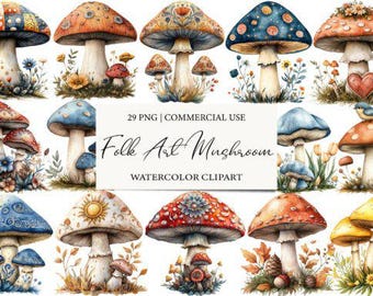 Watercolor Mushroom Clip Art Bundle: Cottagecore PNG Illustrations (Digital Download