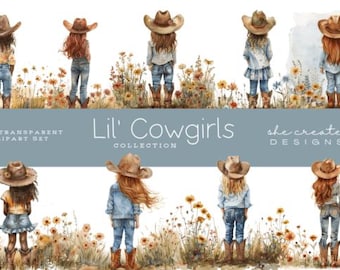 Watercolor Cowgirl Clipart Bundle: Western Girl PNG Images (Digital Download