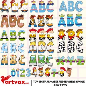 Toy Story doodle alfabet Png Svg, lettertype TWody Buzz Letter, Toy Story tshirt, Toy Story lettertype png, ontwerp verjaardagsfeestje, aangepaste Nam
