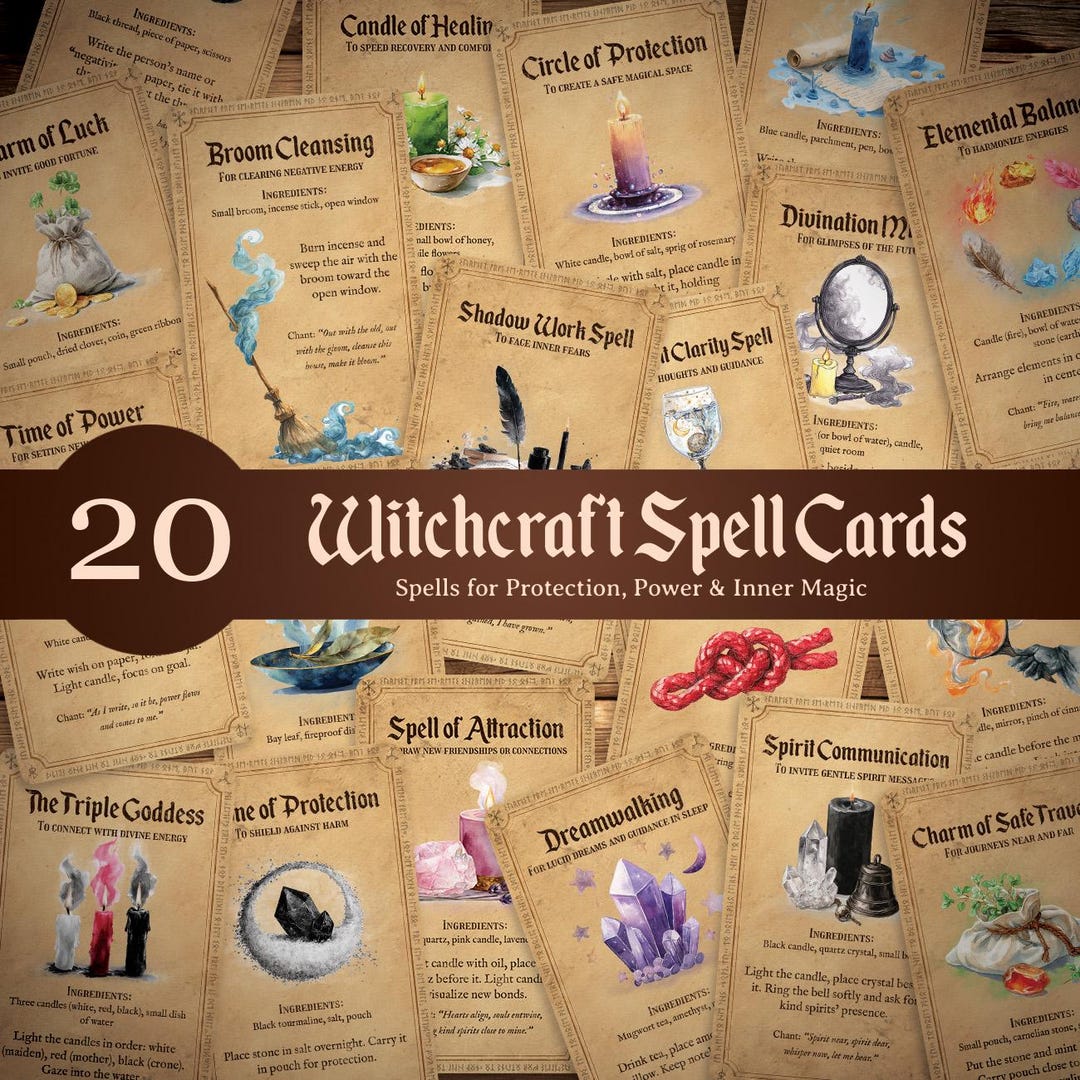 Witchcraft Spell Cards Printable | 20 Magical Spells for Protection ...