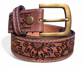 Red Handtooled Horse Flower Belt, (1.5 display picture 3