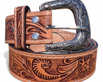Hand-tooled Leather Belt – Handcrafted Western Heritage - Etsy display picture 1