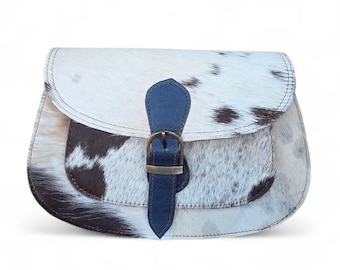 Hair-On Cowhide Crossbody Bag: Western Leather Saddle Purse