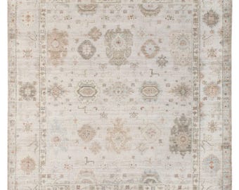 Camel High Low Area Rug, Traditional Oushak Wool Carpet