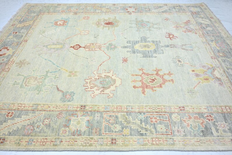 10x14 Ft Traditional Hand Knotted Turkish Rug, Aqua Gray Extra Large ...