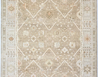 8x10 ft Brown Beige Oushak Rug, Hand Knotted Wool Carpet, Neutral Area Rug