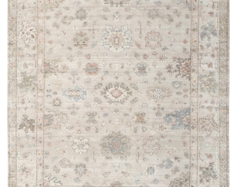 Brown High Low Oushak Rug, Hand Knotted Wool Area Rug, Vintage Textured Carpet